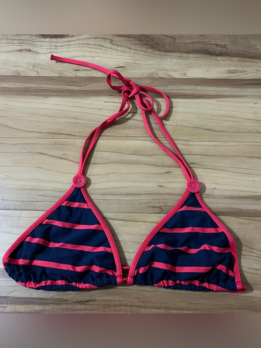 DKNY Striped Triangle Bikini Top Navy Coral Pink Size Large
